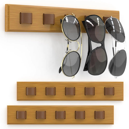 Durmmur 3 Pack Sunglass Organizer Wall Mounted Sunglasses Organizer Wooden Glasses Holder Sunglass Holder Sunglasses Rack for Hanging Your Multiple Eyeglasses for Wall Home Decor(Wood Color)